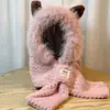 Gorro con Orejas de Zorro Bufanda Integrada Protección Frío Otoño Invierno Cálido Engrosado Protección Cuello Piel de Zorro Gorro para Tormenta de Nieve