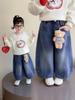Conjunto de Otoño para Niña 2025 Nuevo Estilo Coreano Celebridad de Internet Dibujos Animados Infantiles Camiseta Básica de Manga Larga Camiseta Jeans Retro