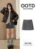 Falda midi de mezcla de lana gris para mujer, falda de invierno ajustada de línea A, muy elegante, perfecta para un atuendo en tonos grises, engrosada para el invierno, falda corta