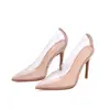 Modelo de comércio exterior do eBay, salto alto fino feminino primavera 2024, tamanhos 32-52, scarpins rasos transparentes com bico fino e estampa de leopardo