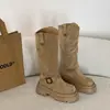 Botas largas estilo Martin para mujer, con hebilla y correa decorativa, de gamuza, tacón grueso, para adelgazar y alargar la figura, para otoño e invierno, con suela gruesa, moda europea y americana