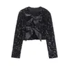 Roupas Europeias e Americanas Femininas Transfronteiriças Aliexpress Ins Venda Quente Jaqueta Lantejoula Decorada com Laço