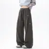 Pantalones de chándal grises con estampado de flores blancas americanas, plisados, de hoja curva, para hombre, otoño, High Street, Cleanfit, pantalones casuales, marca de moda, versátiles, de pierna ancha