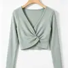 Roupa de dança infantil, conjunto quente forrado de fleece outono e inverno para prática, capa curta torcida com decote V para meninas, peça externa de manga longa