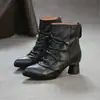 Jiezhou Colección Otoño 2026: Botas de moda retro desgastadas de piel de vaca de primera capa, punta fina, plisadas y elegantes para mujer