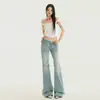 Jeans de color claro, no ajustados, ligeramente acampanados para mujer, Tendencia Otoño/Invierno 2026 Nuevo Estilo, Ribete de Encaje, Tiro Bajo, Pantalones de Campana para Mujer