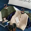 Roupas infantis Bora, colete de tricô infantil, roupas estilo outono, colete cardigã de tricô com gola redonda para meninas, blusa para meninas