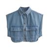Atacado de roupas femininas transfronteiriço 2025 cor sólida bolso grande sem mangas cardigã de alta qualidade gola polo camisa jeans top feminino