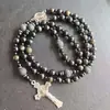 Collar Retro Religioso Personalizado No Magnético Transfronterizo Europeo y Americano Colgante de Piedra Natural con Cuentas Hecho a Mano Rosario