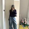 Cárdigan de punto con cremallera azul marino, estilo fino para mujer, chic coreano de principios de otoño, ajuste ceñido, chaqueta suéter que ciñe la cintura, de longitud corta