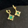 Brincos Originais Flor de Gelo Verde Menta Flor de Zircônia Banhados a Ouro, Estilo Retro Francês de Alto Padrão, Brincos com Pino de Prata 925 para Mulheres
