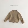 Color tierra ~ elástico amigable con la piel ~ estilo coreano suéter de cuello alto medio para niños con canalé para hombres y mujeres camiseta de punto base ajustada para bebé