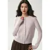 Elegante y brillante cárdigan de cachemira para mujer, con ribete de encaje, cuello redondo, mangas largas y un tejido suave y cómodo.. Una prenda exterior versátil perfecta para otoño e invierno