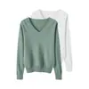 Conjunto de dos piezas de suéteres de punto holgado con cuello en V para mujer, nuevo estilo otoño e invierno, prendas de abrigo versátiles, tops elegantes de manga larga de color liso