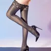 Medias brillantes con efecto aceitoso para mujer, medias de encaje de pavo real brillantes, calcetines altos antideslizantes con efecto aceitoso, medias largas sexys de seda negra con efecto aceitoso