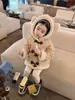 Abrigo de invierno para niña con botones de cuerno, orejas de oso y capucha, hecho de piel sintética, talla 26, lindo y a prueba de viento, abrigo cálido para niños