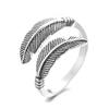 Anillo Vintage Desgastado de Plumas de Moda Europea y Americana de Amazon Más Vendido para Mujeres, Joyería de Plata Tailandesa, Anillo Abierto Ajustable para el Dedo Índice