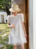 Vestido de manga corta estilo francés para mujer, elegante y chic, vestido de encaje con bordado en línea A, ropa de verano Nanyou para mujeres maduras y sofisticadas