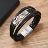 Pulsera de Cuero para Hombre de Múltiples Capas Tejida a Mano, Hebilla de Aleación de Zinc, Nuevo Estilo Retro Transfronterizo Europeo y Americano, Venta al por Mayor en Stock