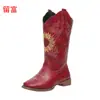 Botas vintage para mujer de comercio exterior en stock otoño e invierno 2026 nuevas botas largas bordadas de tacón grueso de gran tamaño de comercio exterior europeo y americano