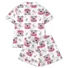 Conjunto de Pijama Cardigan de Seda de Leche de Stock Listo Transfronterizo para Mujer, Shorts de Manga Corta, Conjunto Casual Transpirable para el Hogar, Venta al por Mayor por Fabricante