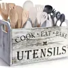 Caixa de Armazenamento de Talheres de Cozinha de Madeira Compartimentada Organizador de Garfo e Colher Caixa de Armazenamento de Utensílios de Mesa Retro