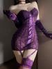Lencería Divertida Sexy Encaje Satén Morado Falda de Cadera Push-up Pecho Pequeño Pijama Uniforme que No se Quita para Mujer 6389