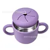 Taza de Snacks para Niños de Acero Inoxidable, Asa Portátil, Taza con Pajilla de Doble Oreja, Tapa Suave a Prueba de Polvo, Dibujo Animado Lindo para Bebé