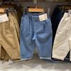 Pantalones de mezclilla lavada plisados de pierna ancha para otoño 2024 de Japón para niños y niñas K472843/472078