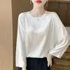 Camisa satinada de manga larga con cuello redondo para mujer, nuevo modelo 2026, elegante y sedosa, estiliza, versátil, adecuada para ir al trabajo, top básico