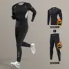 Traje de Corrida de Inverno Transfronteiriço para Homens, Camada de Base Térmica com Forro de Fleece, Roupa de Compressão de Secagem Rápida para Esportes, Fitness e Treinamento de Esqui
