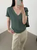 26 Outono Novo Estilo Blusa Coreana Cor Sólida Renda Patchwork Decote V Manga Curta Tricô para Mulheres, Caimento Solto, Versátil para o Trabalho, Camiseta
