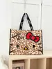 Bolsa de Compras Auténtica Autorizada Serie Familiar Sanrio Hello Kitty Estampado de Leopardo Plegable Portátil Bolsa de Gran Capacidad Estilo Nuevo