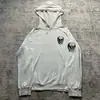 Moletom com estampa de caveira retrô americano para homens e mulheres, desgastado e rasgado, corte solto com mangas raglan, atacado
