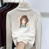 Camiseta Base de Polar para Niña con Cuello Medio Alto y Volantes Ropa Otoño Invierno Camiseta para Niños Medianos y Grandes Capa Interior Cálida Versátil Manga Larga