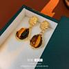 Pendientes de moda retro de otoño e invierno con hebilla de oreja de piedra de ojo de tigre redonda galvanizada en oro real, elegantes pendientes de alta calidad de fábrica al por mayor