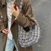 2025 Nuevo Bolso de Hombro Plisado a Cuadros Estilo Coreano Casual Estilo Perezoso Casual Bolso Cruzado Bolso Tote para Estudiante y Viajes