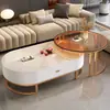 Mesa de café de piedra sinterizada Sala de estar Hogar Lujo ligero Moderna Simple Ovalada Mesa de café Madre-Hijo Celebridad de Internet Apartamento pequeño con cajón Mesa de té