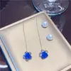 Aretes Largos de Perla con Borla de Flor de Zircón Azul Dos Formas de Usar Adelgazantes Elegantes Versátiles Pendientes de Lujo Ligero