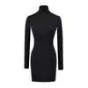 Vestido Corto Sexy de Cuello Semi Alto Estilo Americano Chica Picante Otoño e Invierno 2025 Nuevo Ajustado Ceñido a la Cintura Bodycon Manga Larga
