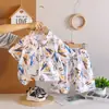 Conjunto de Camisa Estampado Hawaiano para Niños de Verano Conjunto de Dos Piezas de Camisa de Manga Corta y Shorts para Niños Venta al por Mayor Directa de Fábrica