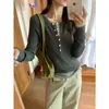 SUSAN Outono Inicial Estilo Coreano Listras Verticais Bloco de Cores Emagrecedor Falso Duas Peças Gola Henley Manga Longa Tricô Feminino 5833s