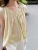 Estilo Sencillo y Casual: Camisa Plisada de Cuello en V Holgada Que Oculta la Figura y Te Hace Ver Más Delgado, Blusa de Botones, Nuevo Estilo de Verano 00929