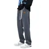 Pantalones deportivos holgados de marca de moda de dosificación recta de otoño e invierno para hombre, pantalones deportivos gruesos con forro polar gris, pantalones casuales para hombre