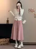 Falda de terciopelo de algodón, modelo otoño 2026, de cintura alta, adelgazante, línea A, bajo amplio, falda de paraguas, elegante, falda de longitud media