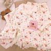 Pijama de Algodón de Nube a Cuadros Lindos para Niña Coreana Ropa de Casa de Verano Delgada de Manga Corta para Mujer Conjunto de Tres Piezas Foto Real al Mayoreo
