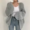 Suéter cárdigan de punto versátil, holgado, casual, color liso, manga de farol, estilo perezoso de otoño coreano