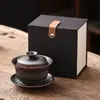 Argila Púrpura Original, Não Quente ao Toque, Gaiwan de Três Peças para Uso Doméstico, Conjunto Gaiwan de Cerâmica para Preparo de Chá, Conjunto de Chá Kung Fu, Gaiwan Esculpido à Faca