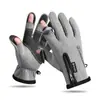 Guantes transfronterizos de otoño e invierno con tapa abatible para dos dedos sin dedos pantalla táctil cremallera pesca ciclismo deportes al aire libre forro polar a prueba de frío y cálidos