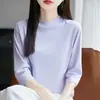 Suéter de Punto para Mujer con Cuello Alto Medio y Mangas Tres Cuartos, Sencillo Ajustado, Top Básico de Manga Media para Primavera y Otoño, para Viajar